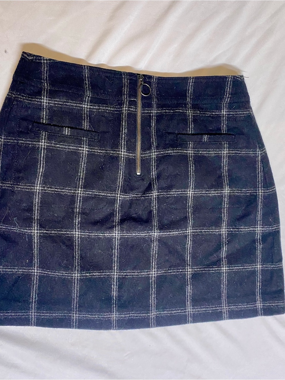 Madewell Black Plaid Mini Skirt with Front Zip Ring